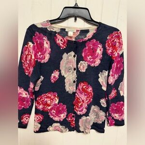 Garnet Hill Floral Cardigan - Pink and Gray on Black